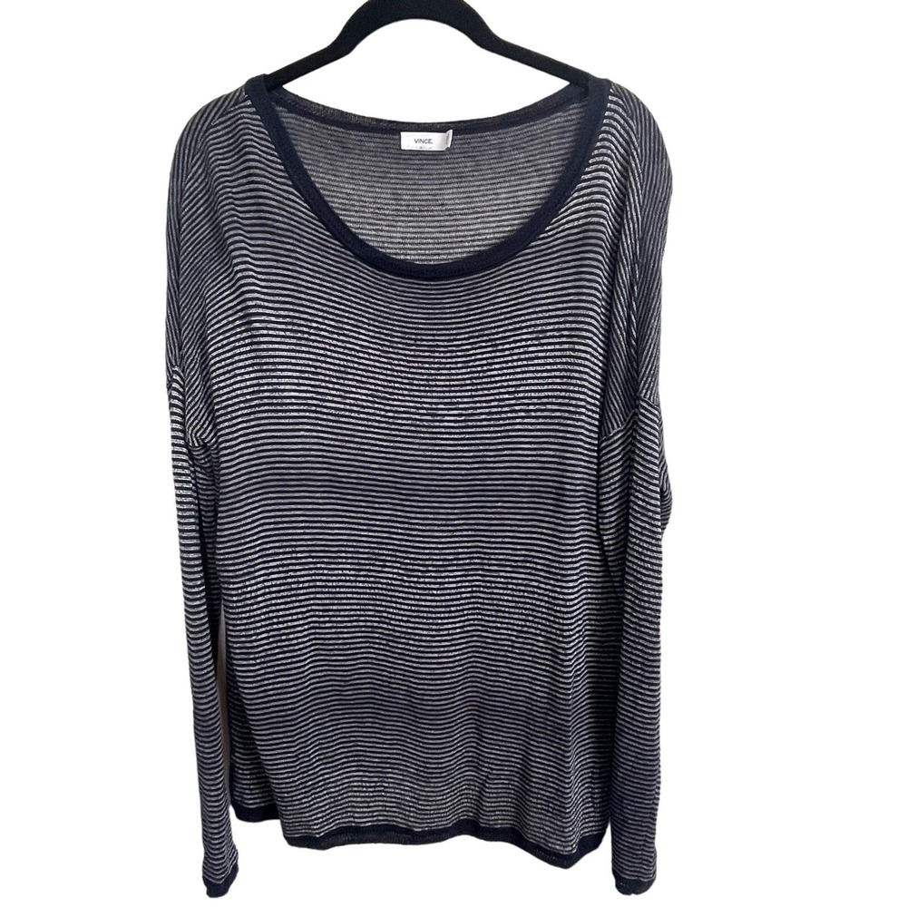 Vince Boat Neck Long Sleeve Lightweight Knit Sweater Blue Gray Striped Size S